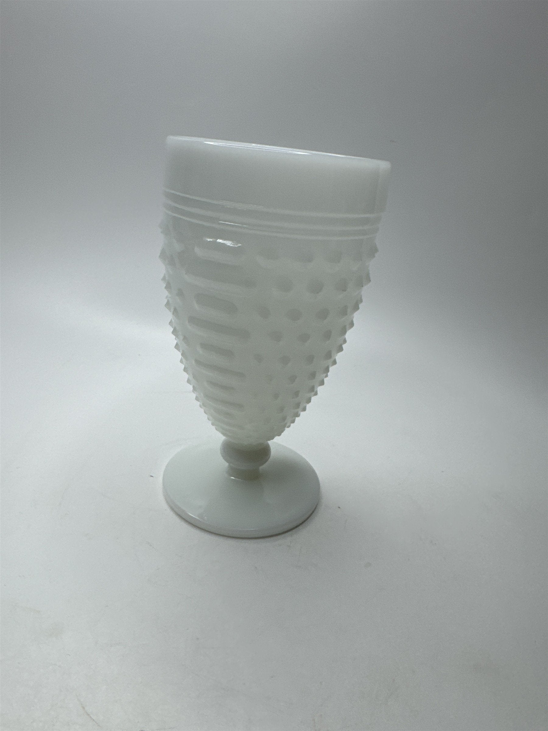 Vintage White Milk Glass Hobnail & Raised Lines Pattern Goblet Anchor Hocking 18