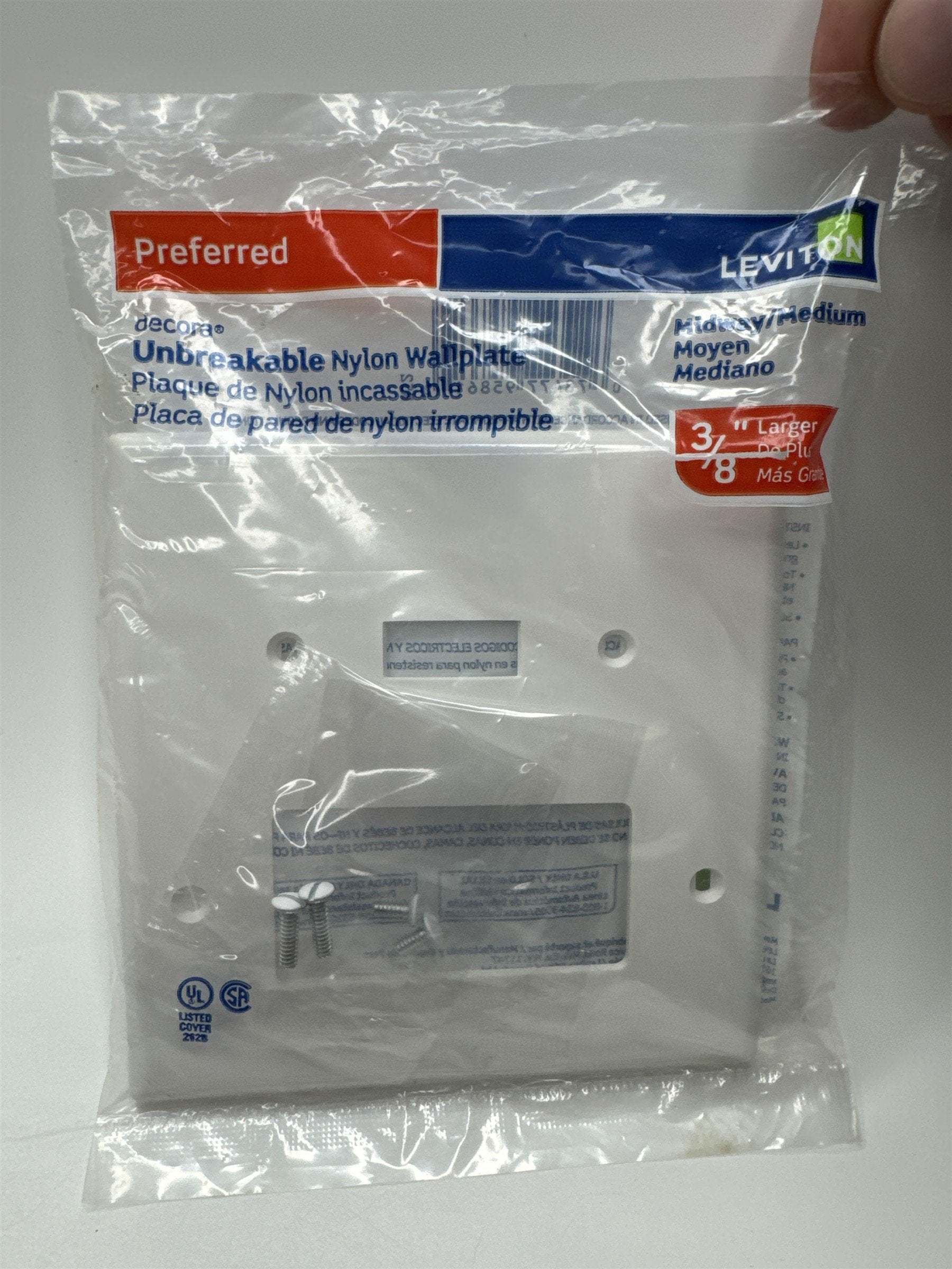 Leviton Decora Unbreakable Nylon Wall Plate Midway/Medium Light Switch + Power