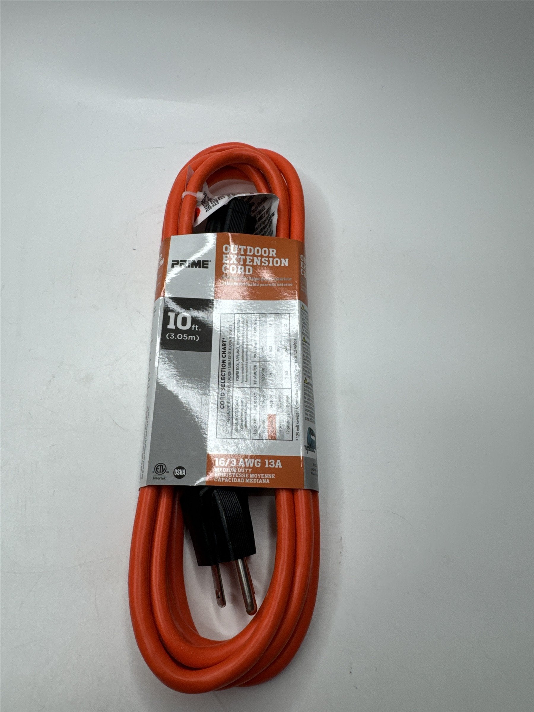 PRIME 10ft Outdoor Extension Cord Hi-Visility Orange Color Power Cable /w Ground