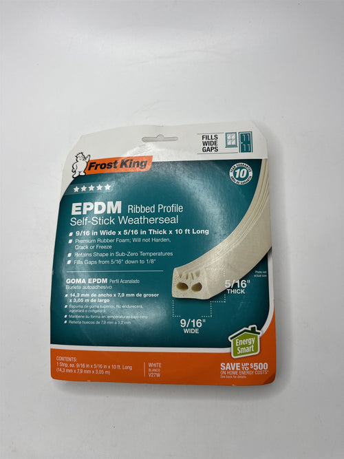 Frost King EPDM Ribbed Profile Self-Stick Weatherseal 10ft Roll White V27W