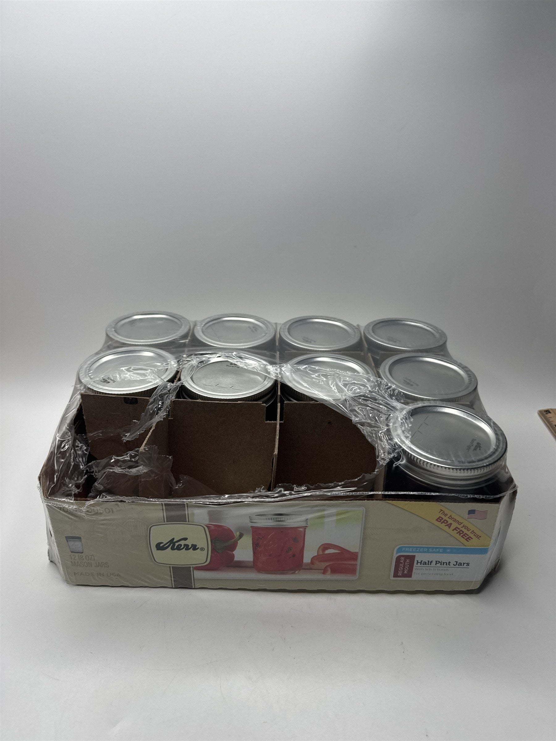 Set of 9 Kerr Freezer Safe Regular Mouth Half Pint Mason Jars 8oz