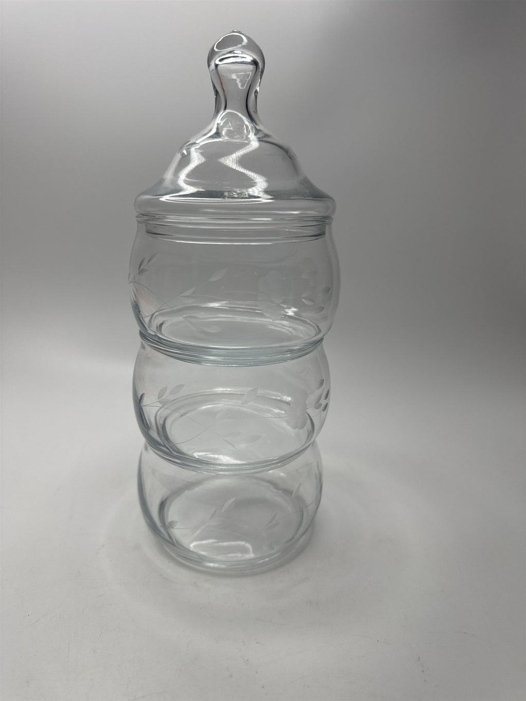 Vintage Princess House 4pc Stackable Apothecary Display Candy Jar Floral Etch