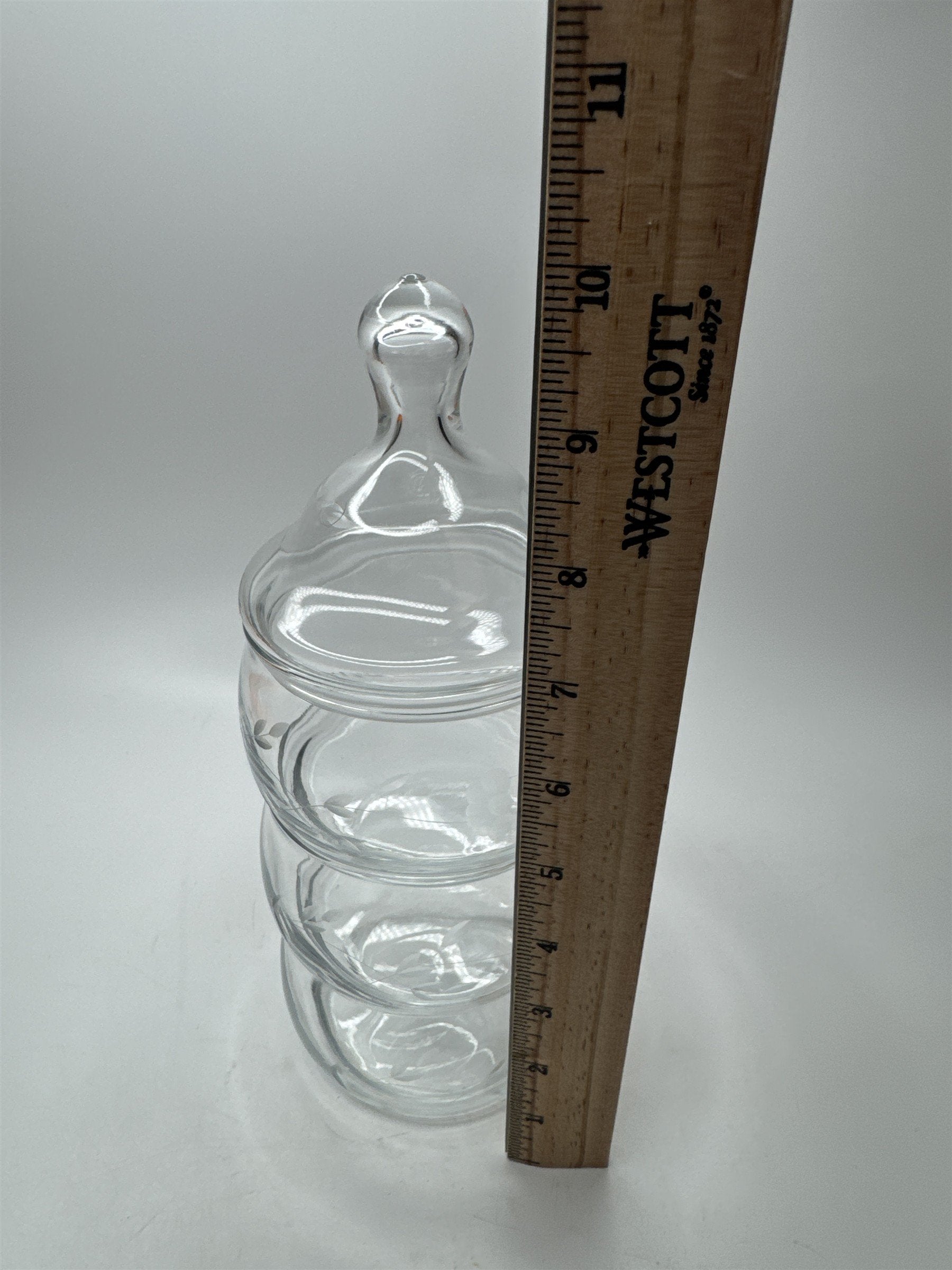 Vintage Princess House 4pc Stackable Apothecary Display Candy Jar Floral Etch