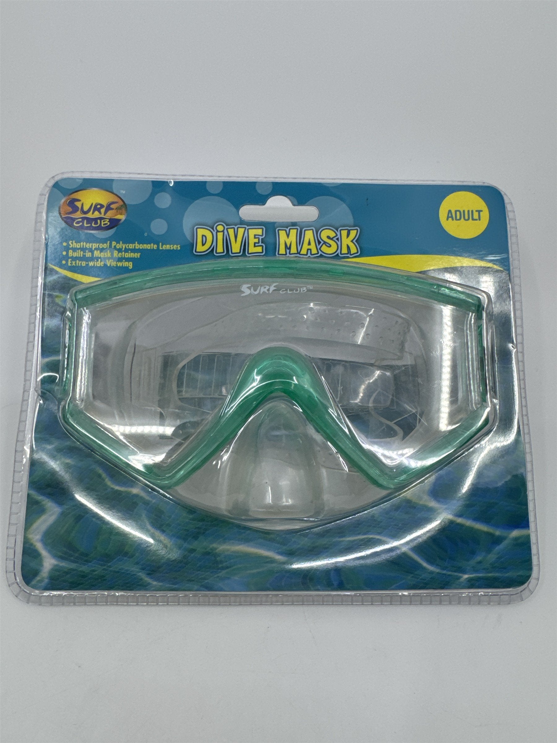 Surf Club Adult Size Blue/Green Dive Mask Extra-Wide Viewing New In Package