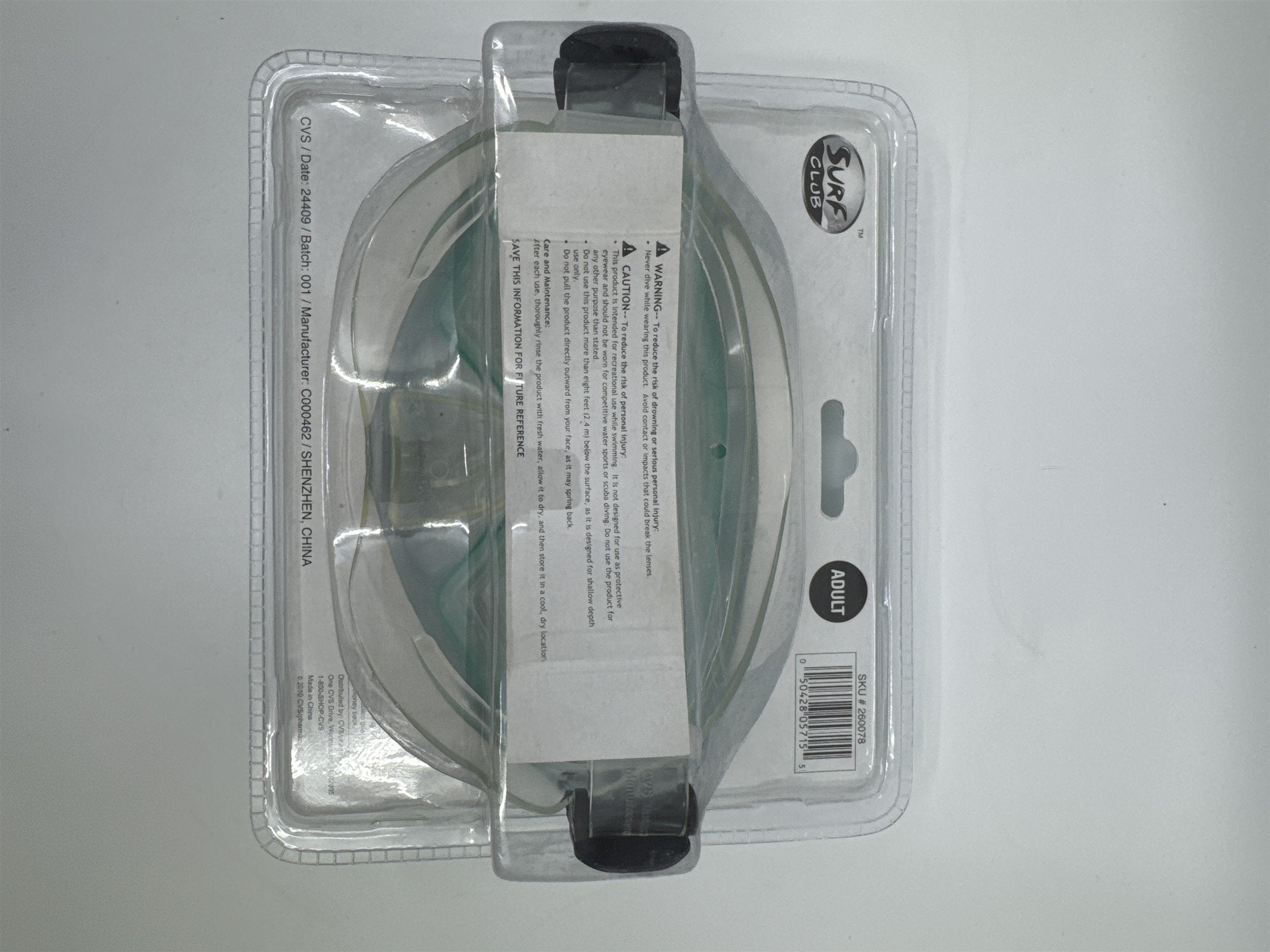 Surf Club Adult Size Blue/Green Dive Mask Extra-Wide Viewing New In Package
