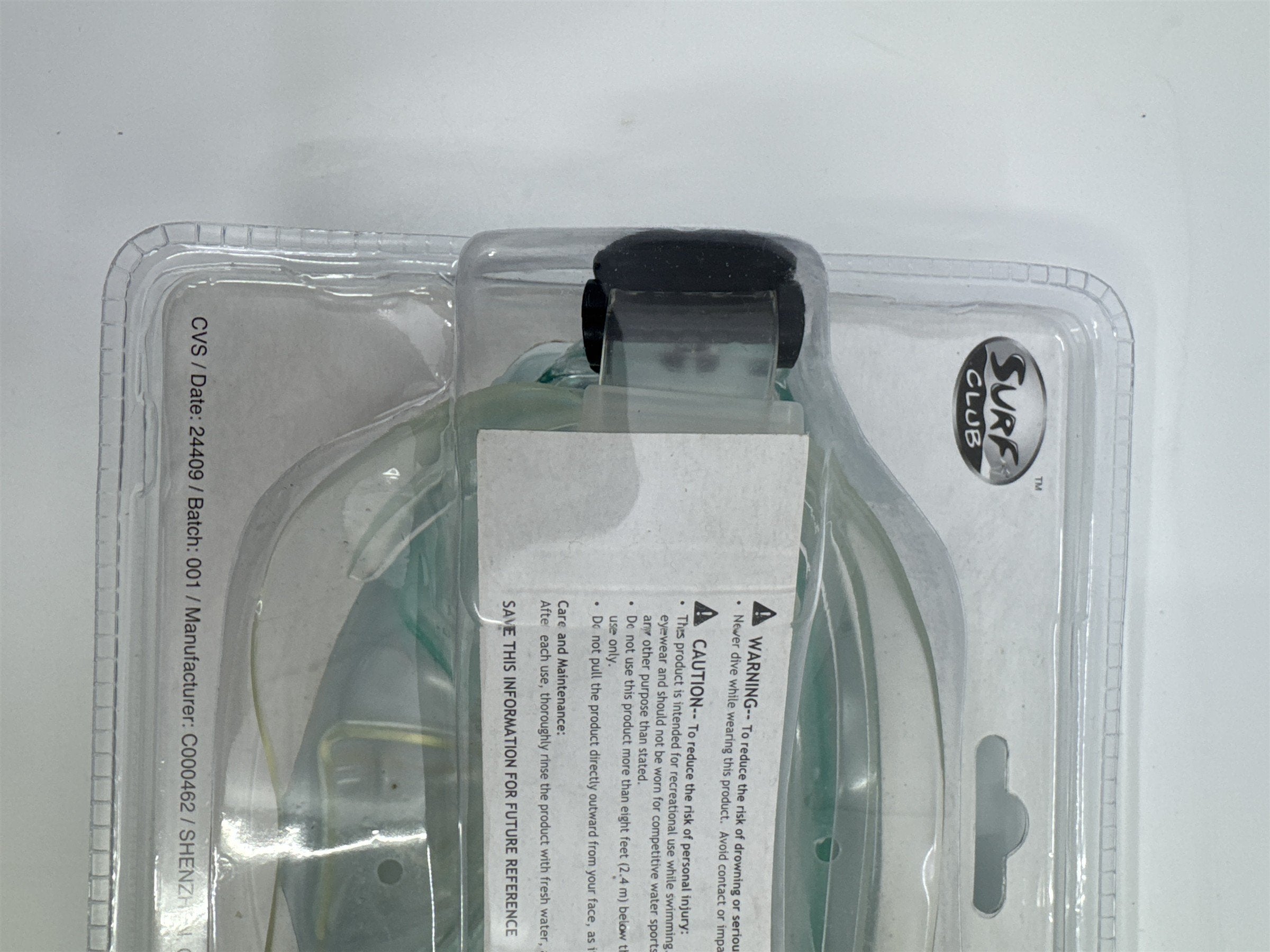 Surf Club Adult Size Blue/Green Dive Mask Extra-Wide Viewing New In Package