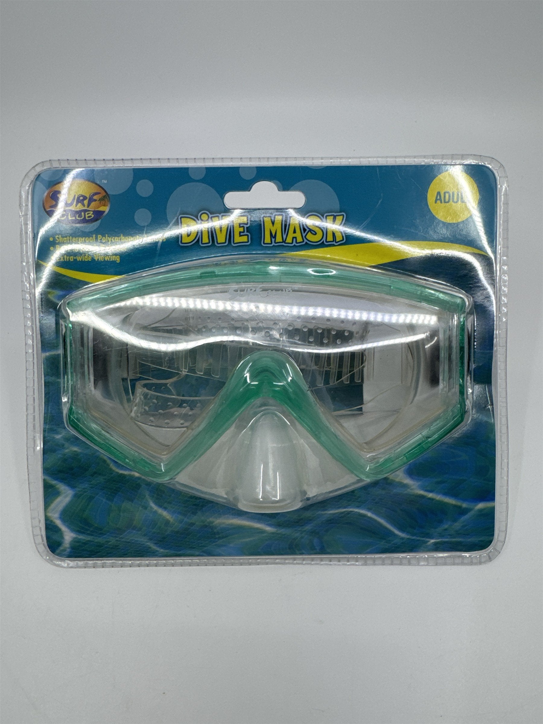 Surf Club Adult Size Blue/Green Dive Mask Extra-Wide Viewing New In Package