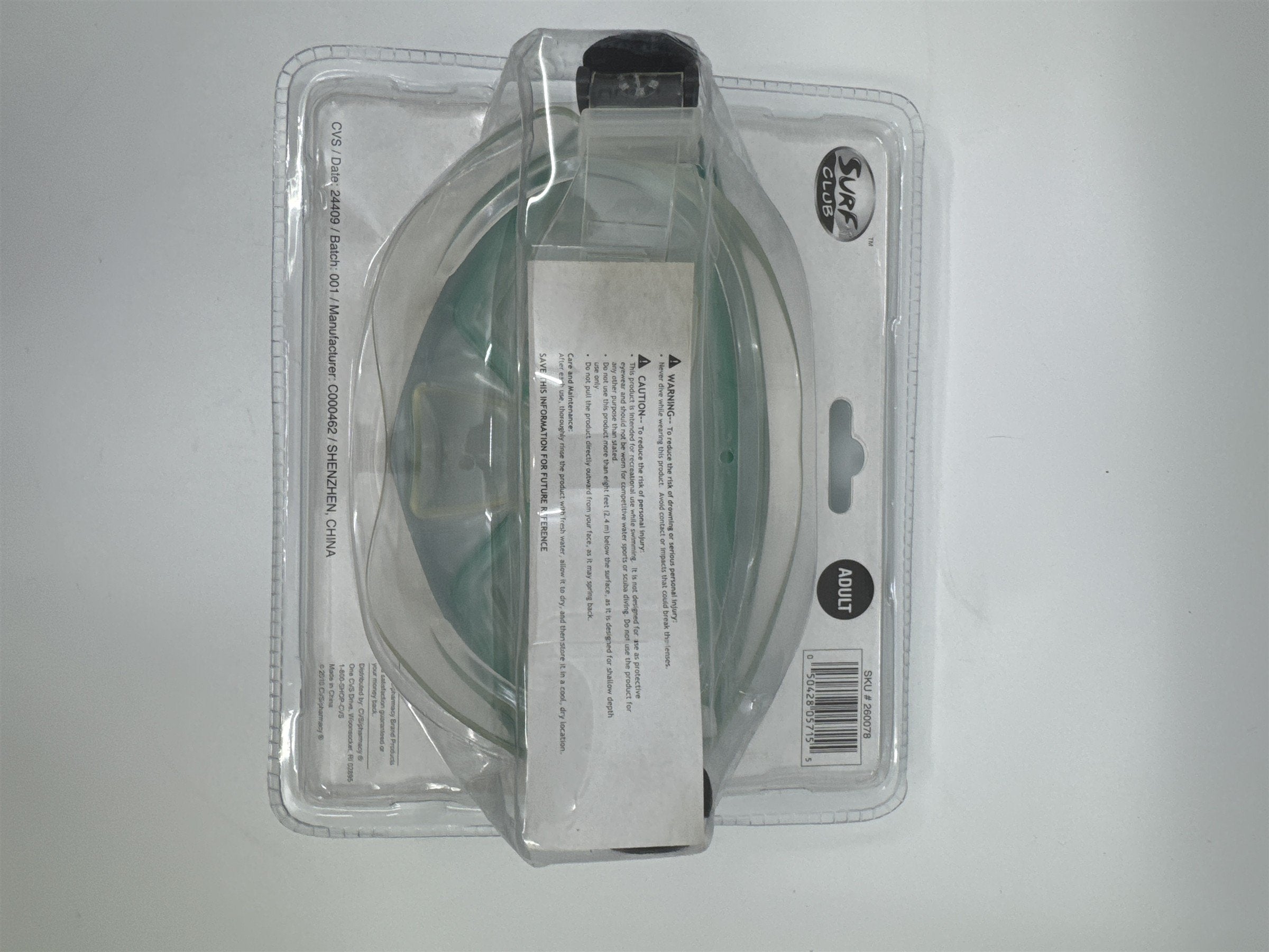 Surf Club Adult Size Blue/Green Dive Mask Extra-Wide Viewing New In Package