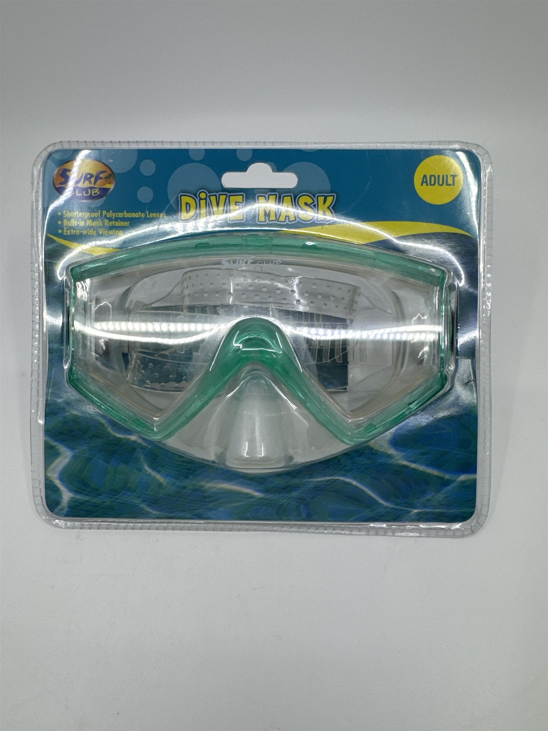 Surf Club Adult Size Blue/Green Dive Mask Extra-Wide Viewing New In Package