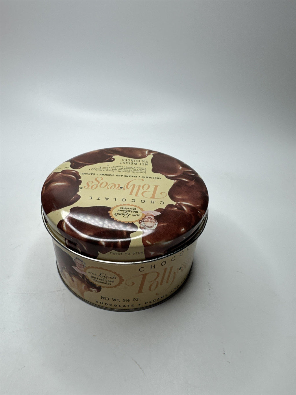 Mrs. Leland's Old Fashioned Chocolates Chocolate Pollywogs Empty Tin Chicago IL