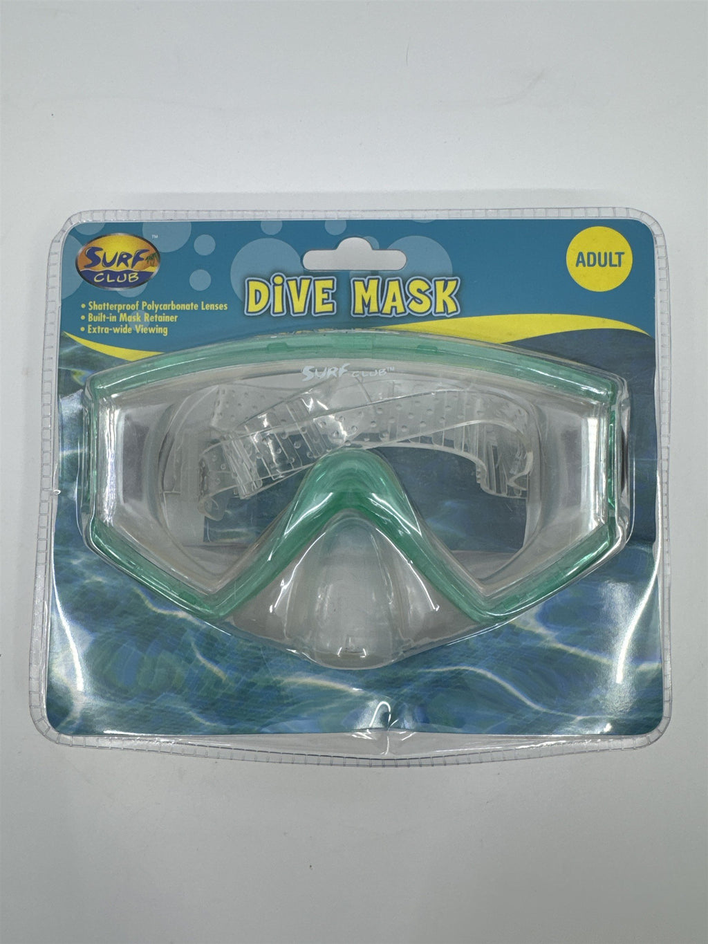 Surf Club Adult Size Blue/Green Dive Mask Extra-Wide Viewing New In Package