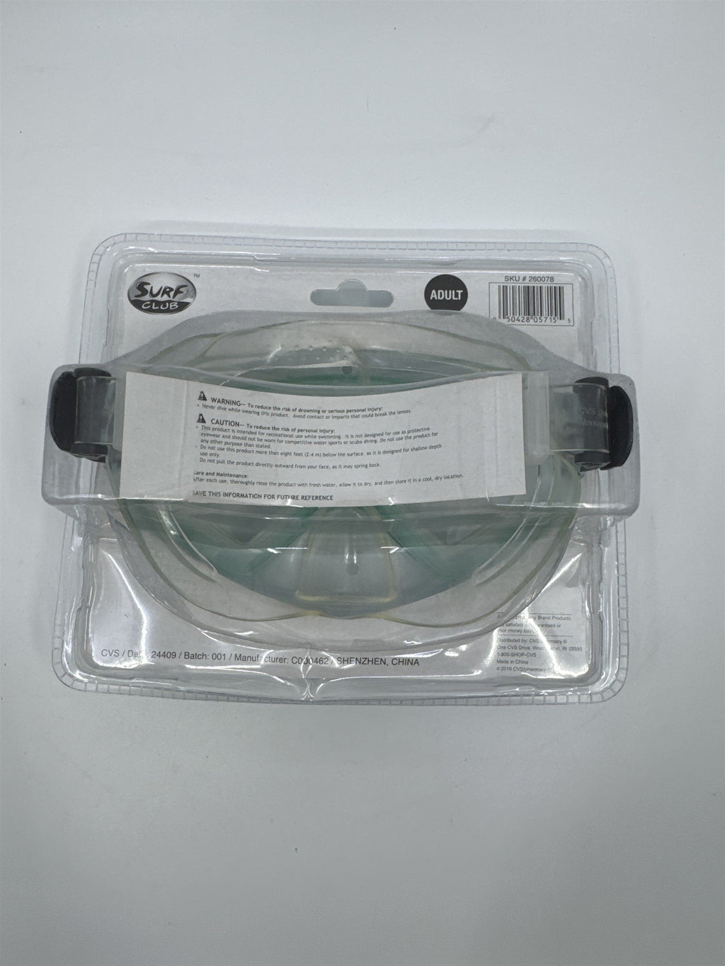 Surf Club Adult Size Blue/Green Dive Mask Extra-Wide Viewing New In Package