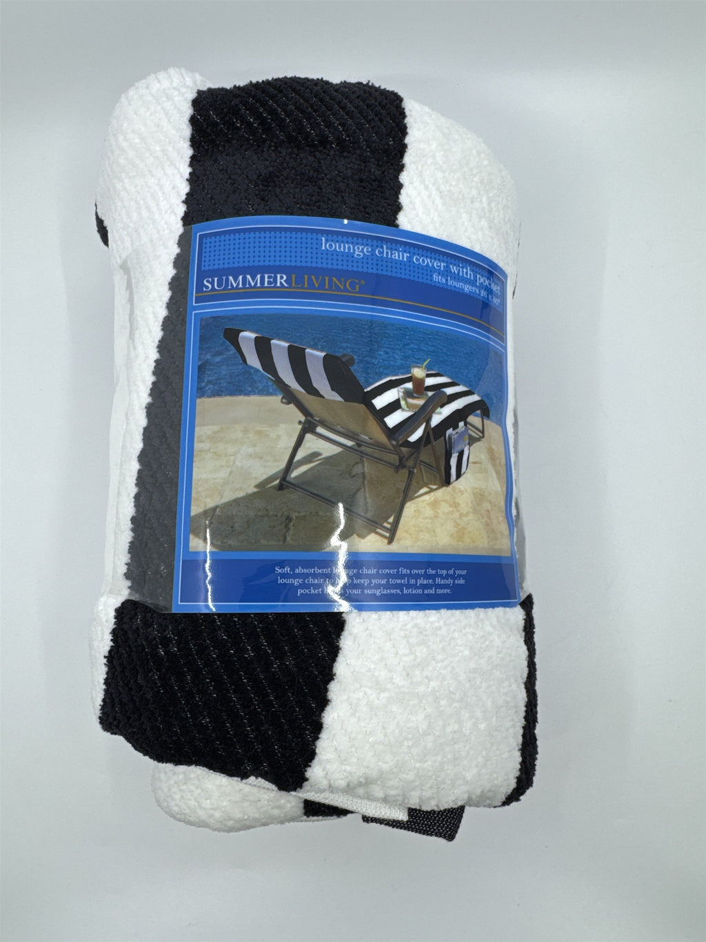Black and White Striped Summer Living Lounge Chair Cover With Pocket 26 x 80"