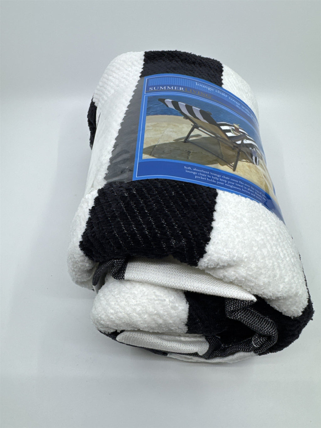 Black and White Striped Summer Living Lounge Chair Cover With Pocket 26 x 80"