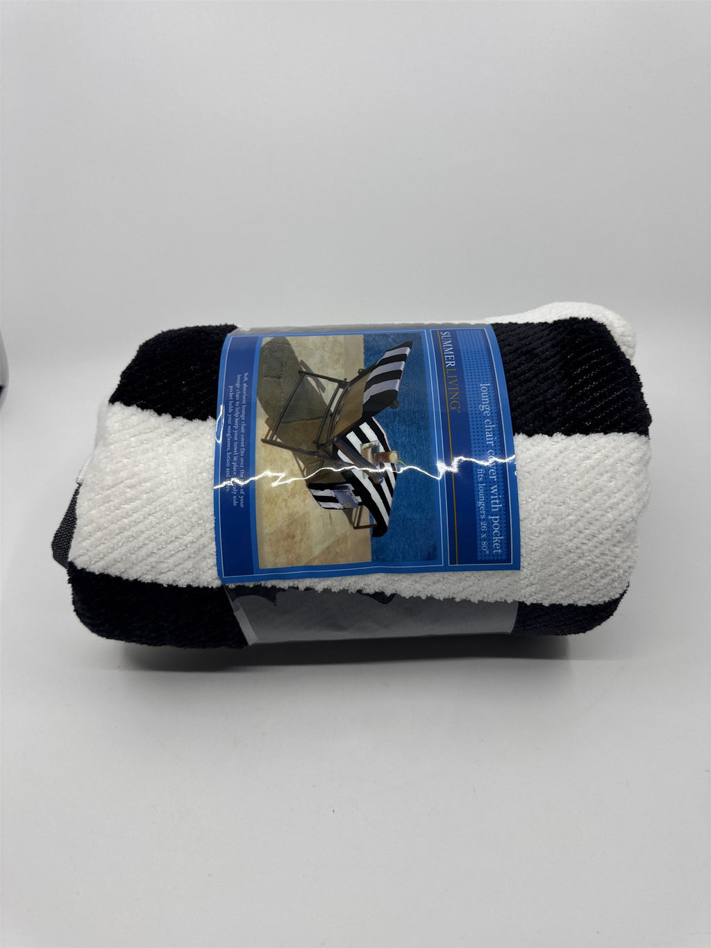Black and White Striped Summer Living Lounge Chair Cover With Pocket 26 x 80"