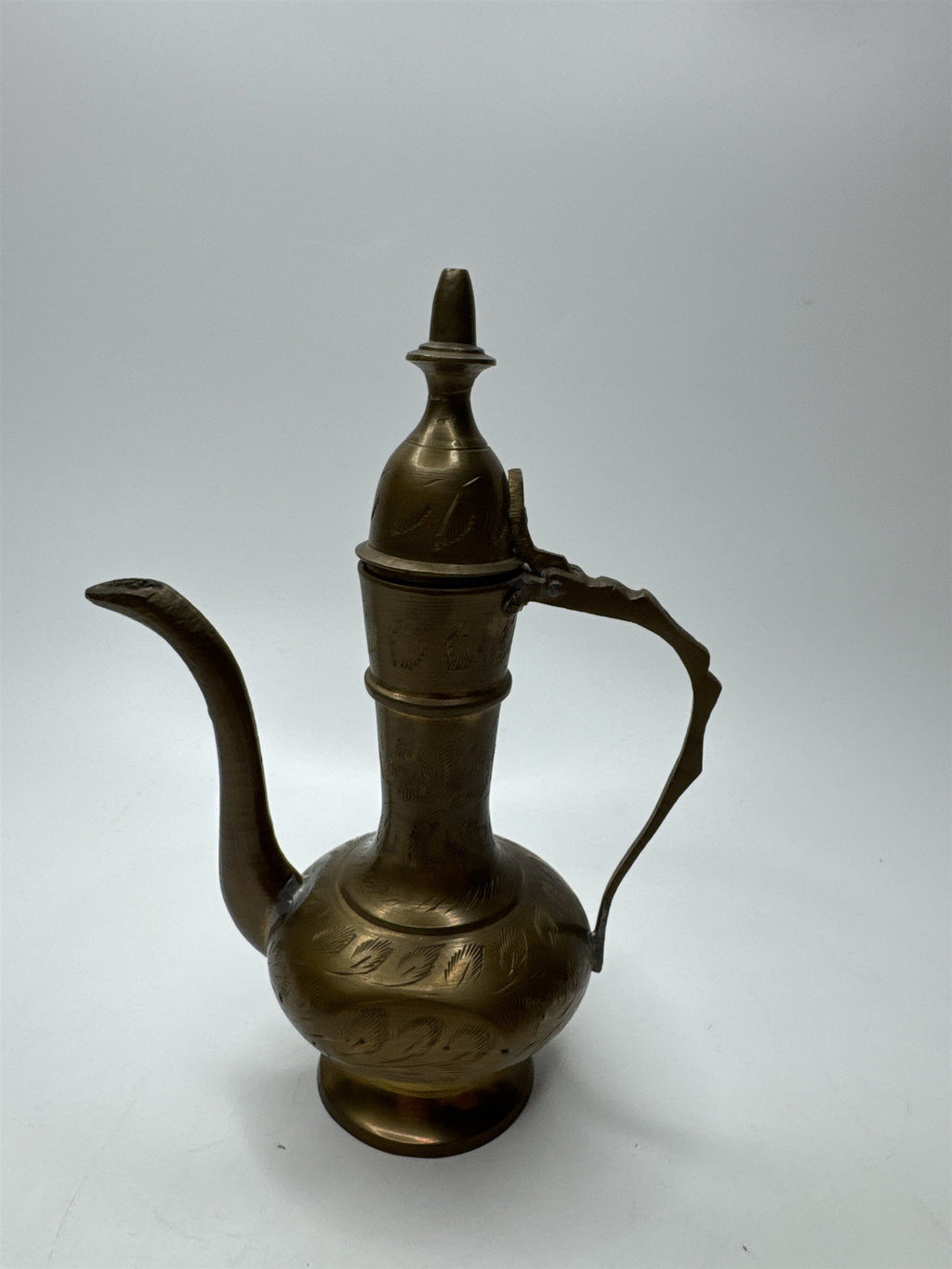 Vintage Mini Brass Genie Oil Pitcher Etched Lid Decanter 6" Tall Small