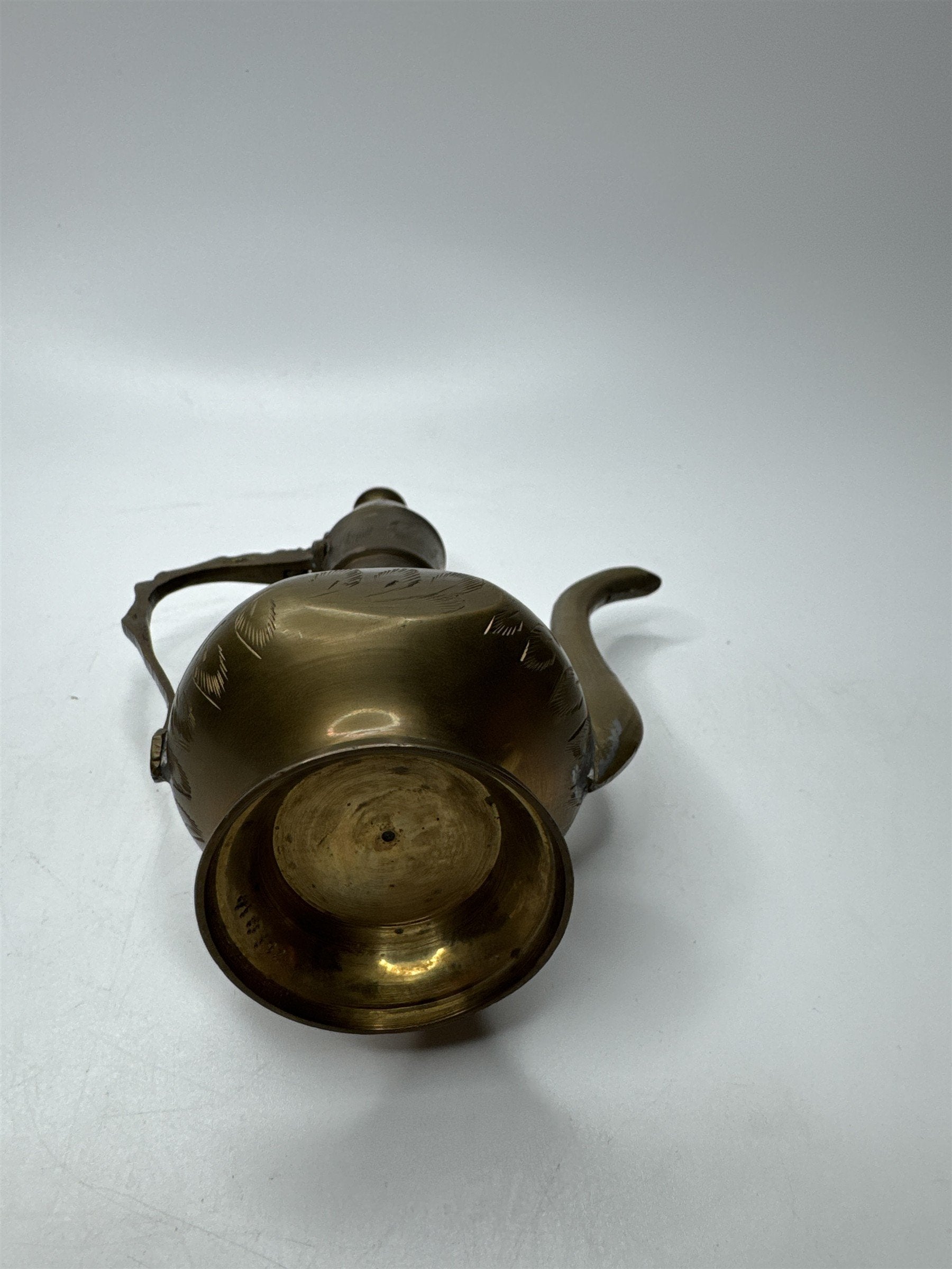 Vintage Mini Brass Genie Oil Pitcher Etched Lid Decanter 6" Tall Small