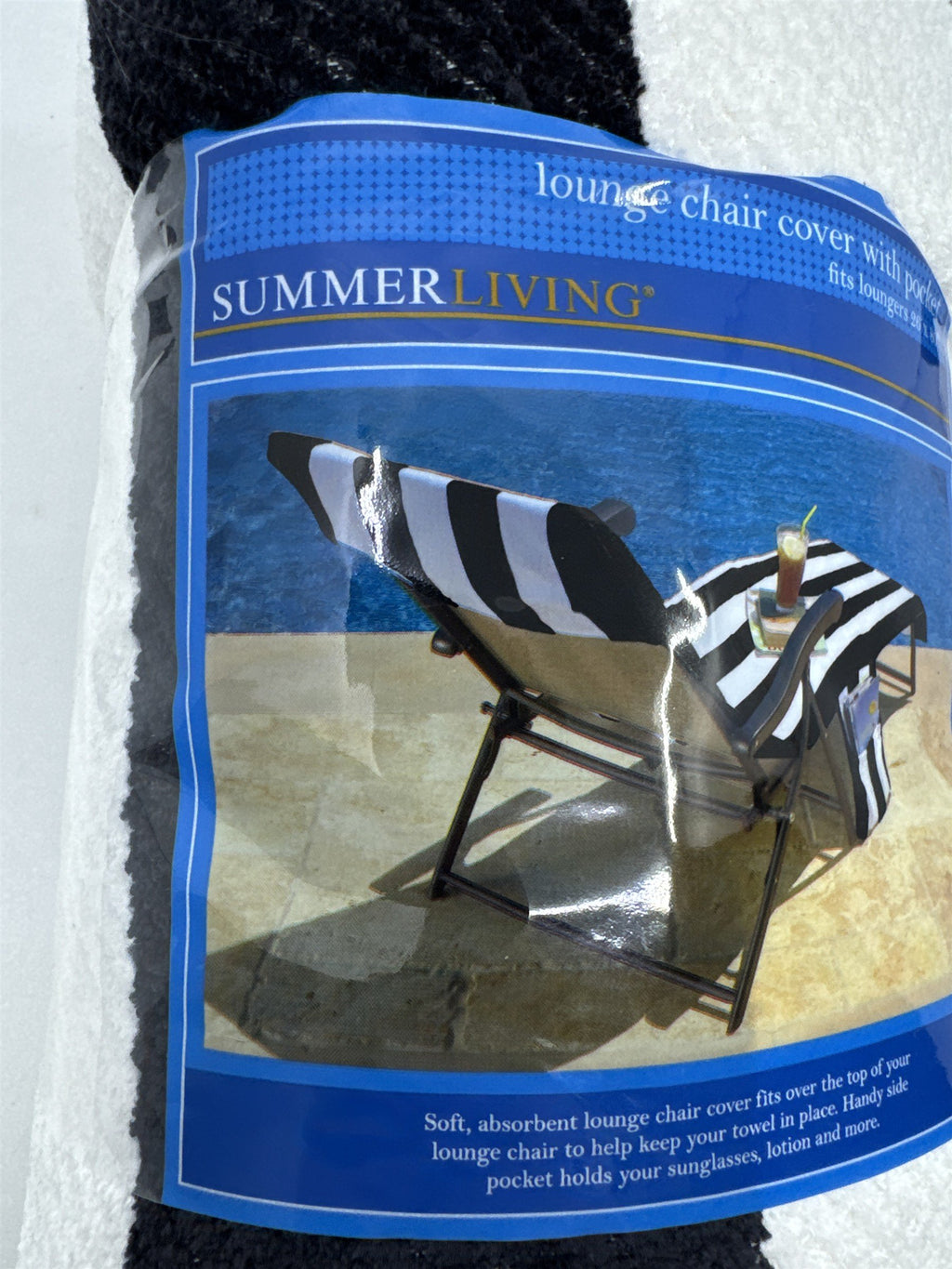 Black and White Striped Summer Living Lounge Chair Cover With Pocket 26 x 80"