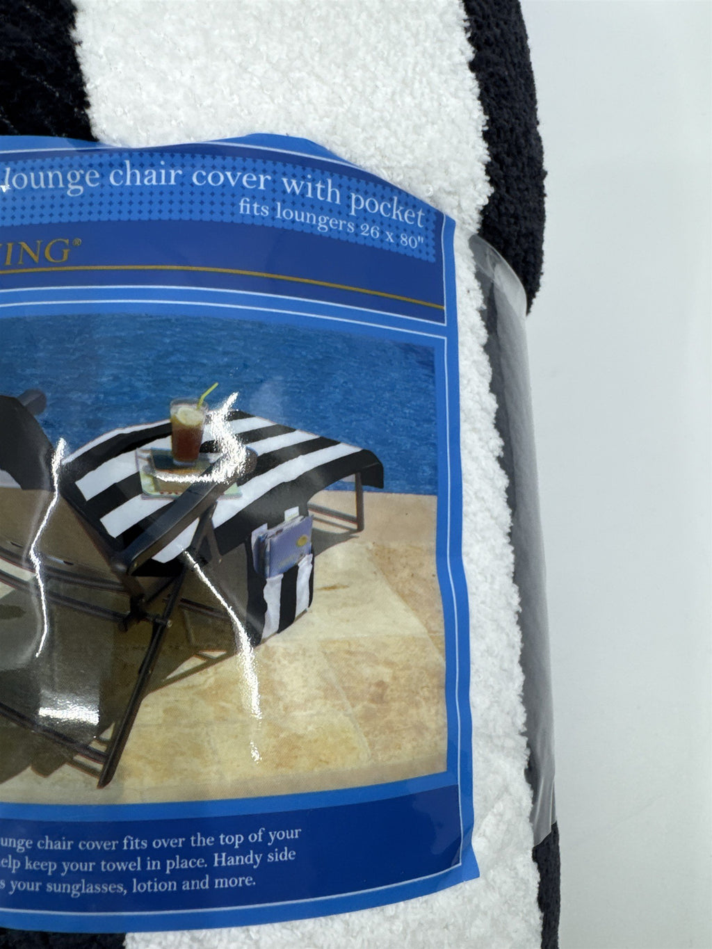 Black and White Striped Summer Living Lounge Chair Cover With Pocket 26 x 80"
