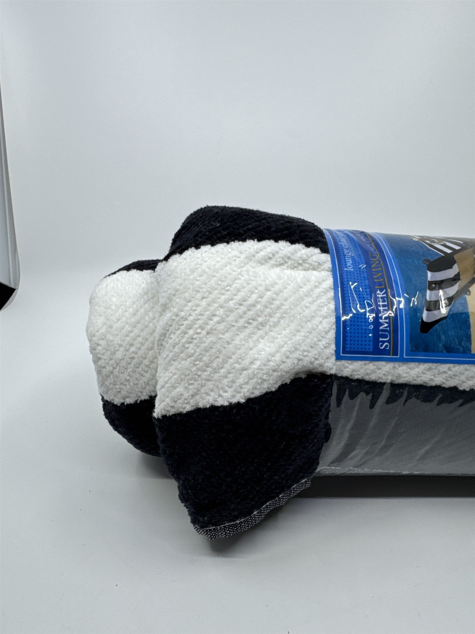 Black and White Striped Summer Living Lounge Chair Cover With Pocket 26 x 80"