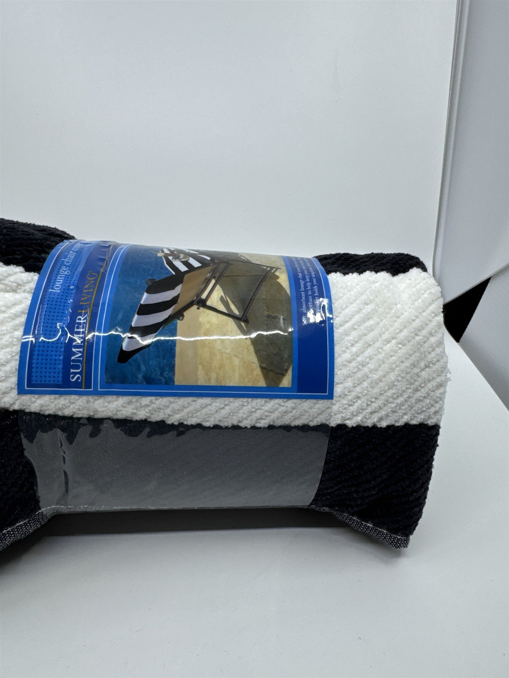Black and White Striped Summer Living Lounge Chair Cover With Pocket 26 x 80"