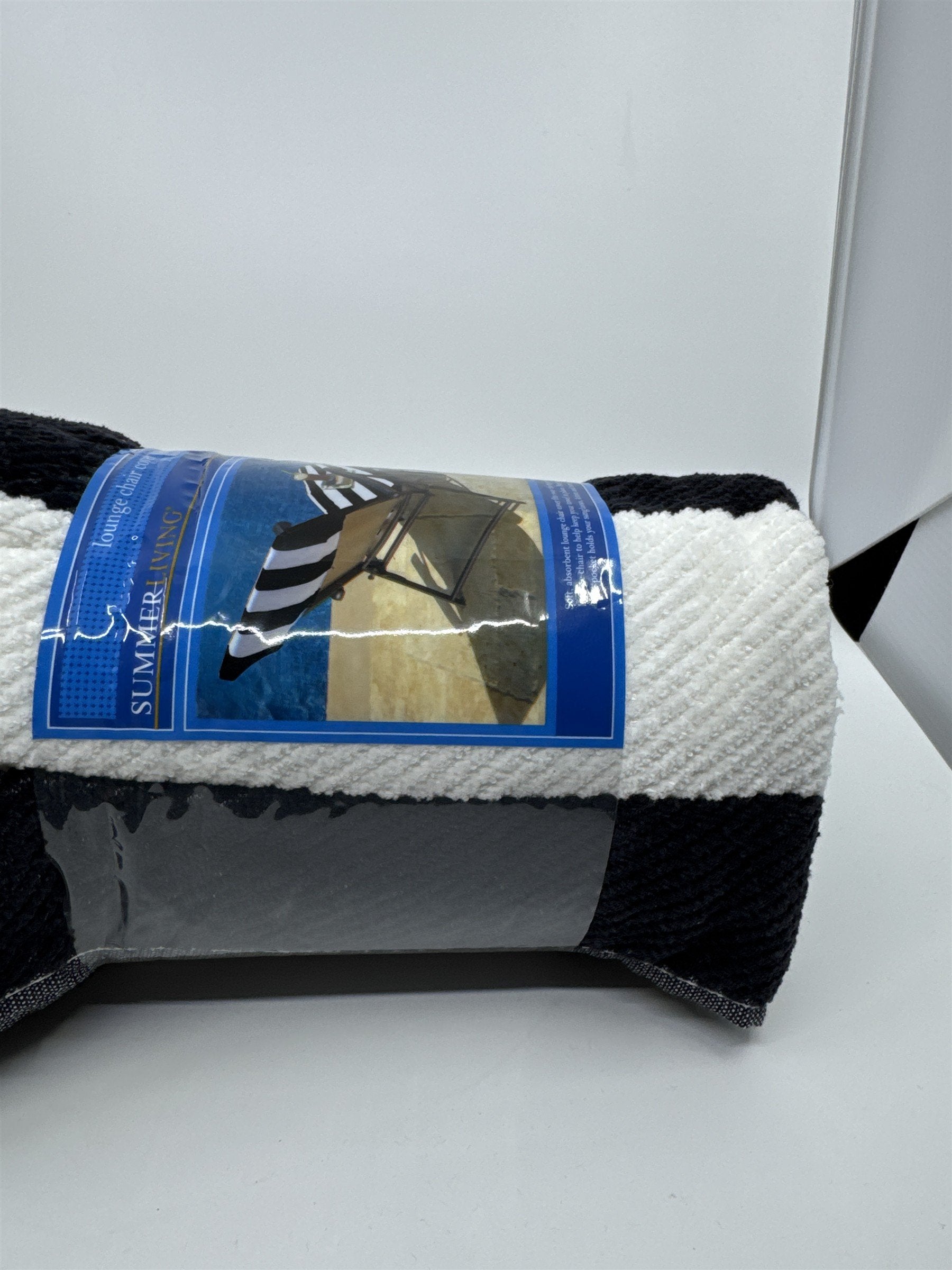 Black and White Striped Summer Living Lounge Chair Cover With Pocket 26 x 80"