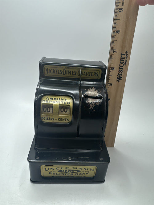 Black Vintage Uncle Sam's 5 Coin Register Savings Bank Durable Toy Novelty Corp