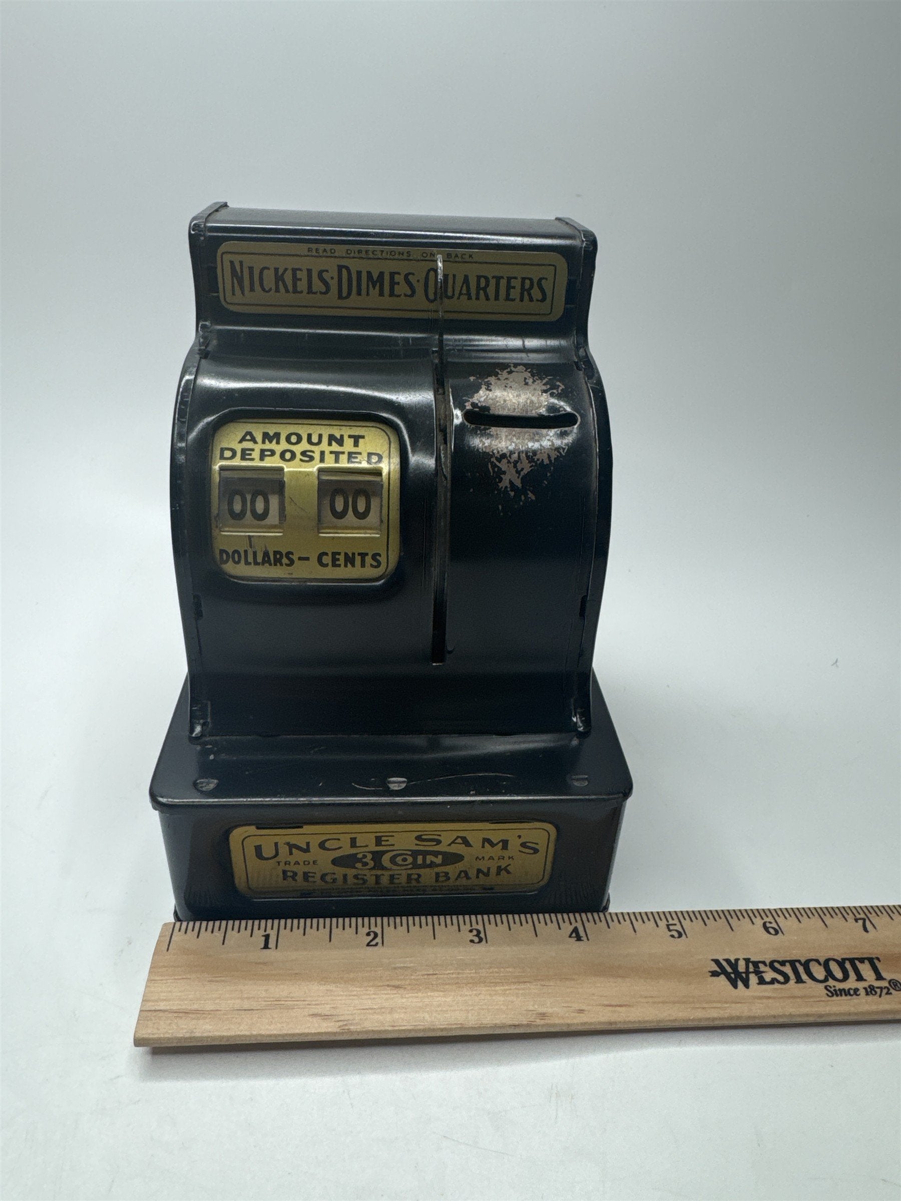 Black Vintage Uncle Sam's 5 Coin Register Savings Bank Durable Toy Novelty Corp