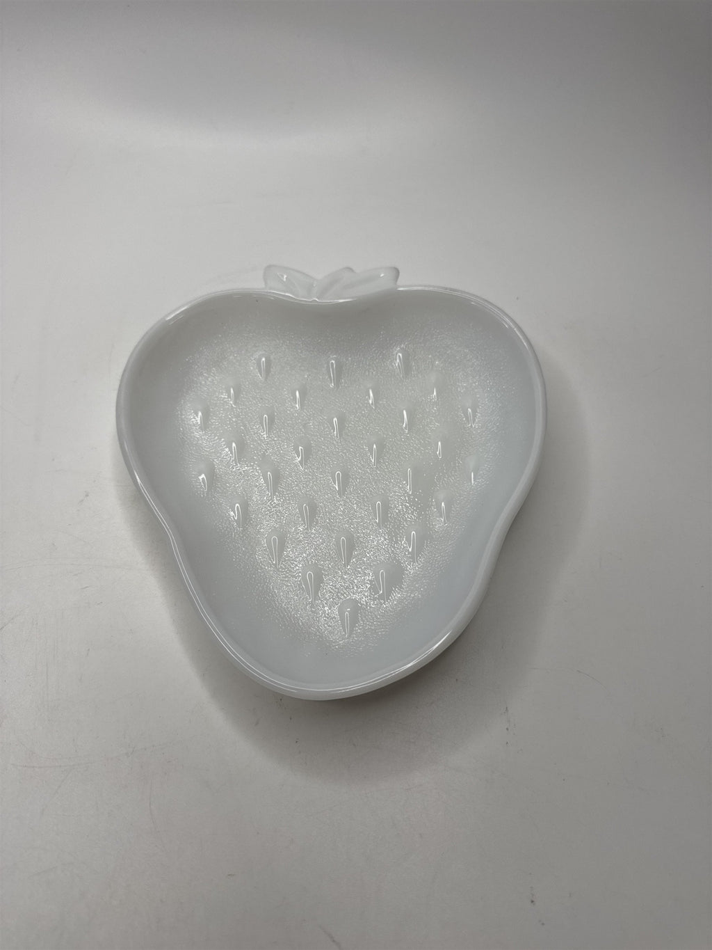 Hazel Atlas Milk Glass Strawberry /w Seeds Trinket Tray Dish 6"