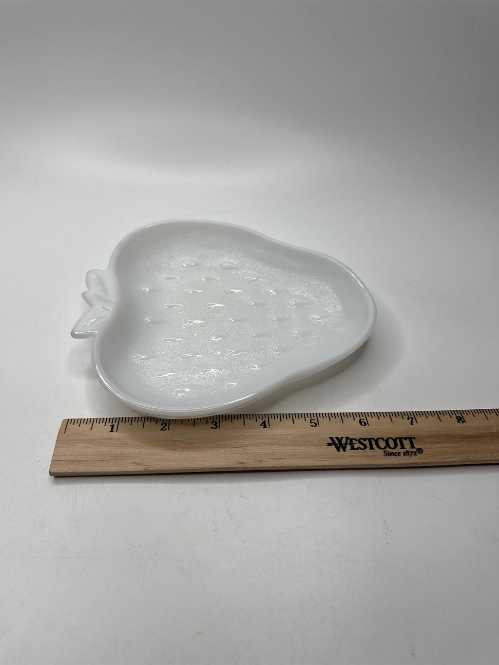 Hazel Atlas Milk Glass Strawberry /w Seeds Trinket Tray Dish 6"