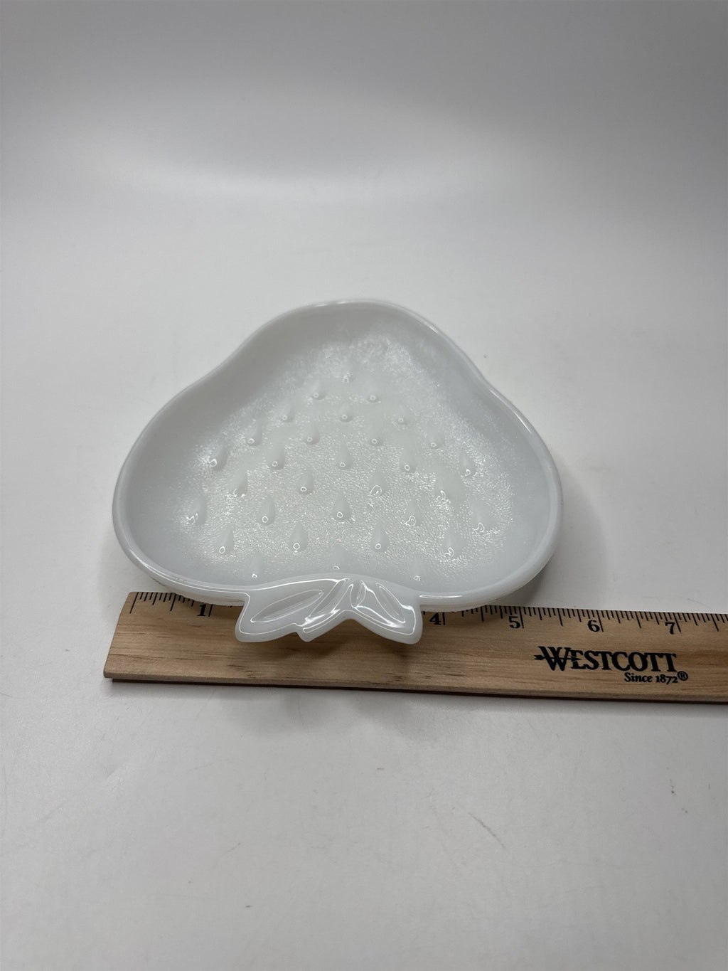 Hazel Atlas Milk Glass Strawberry /w Seeds Trinket Tray Dish 6"