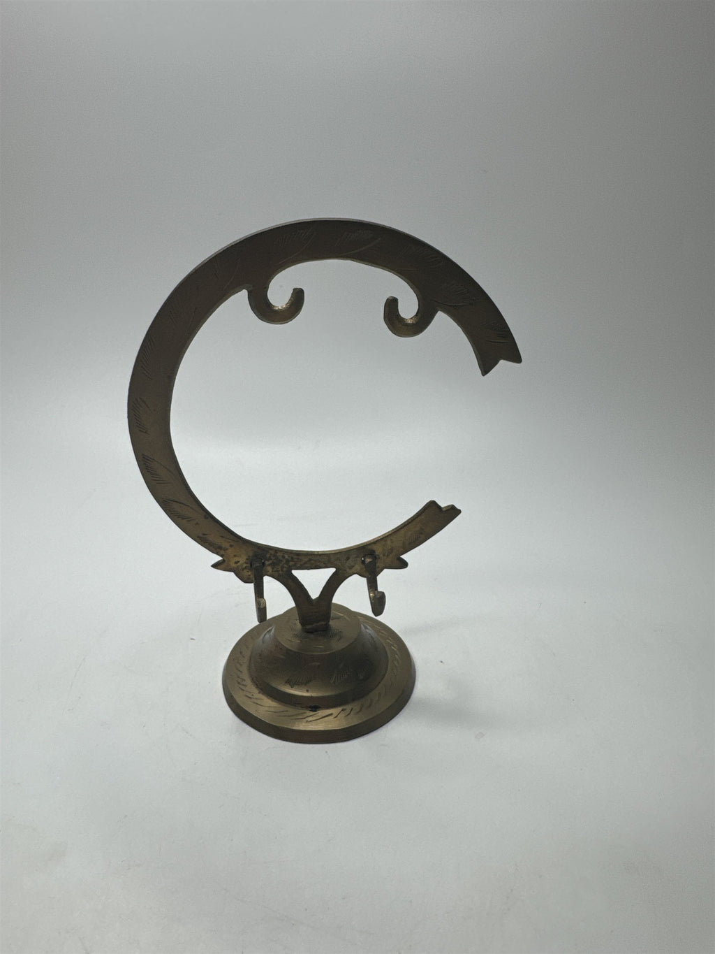 Brass India Jewelry Tree Etched Jewelry Holder Crescent Design