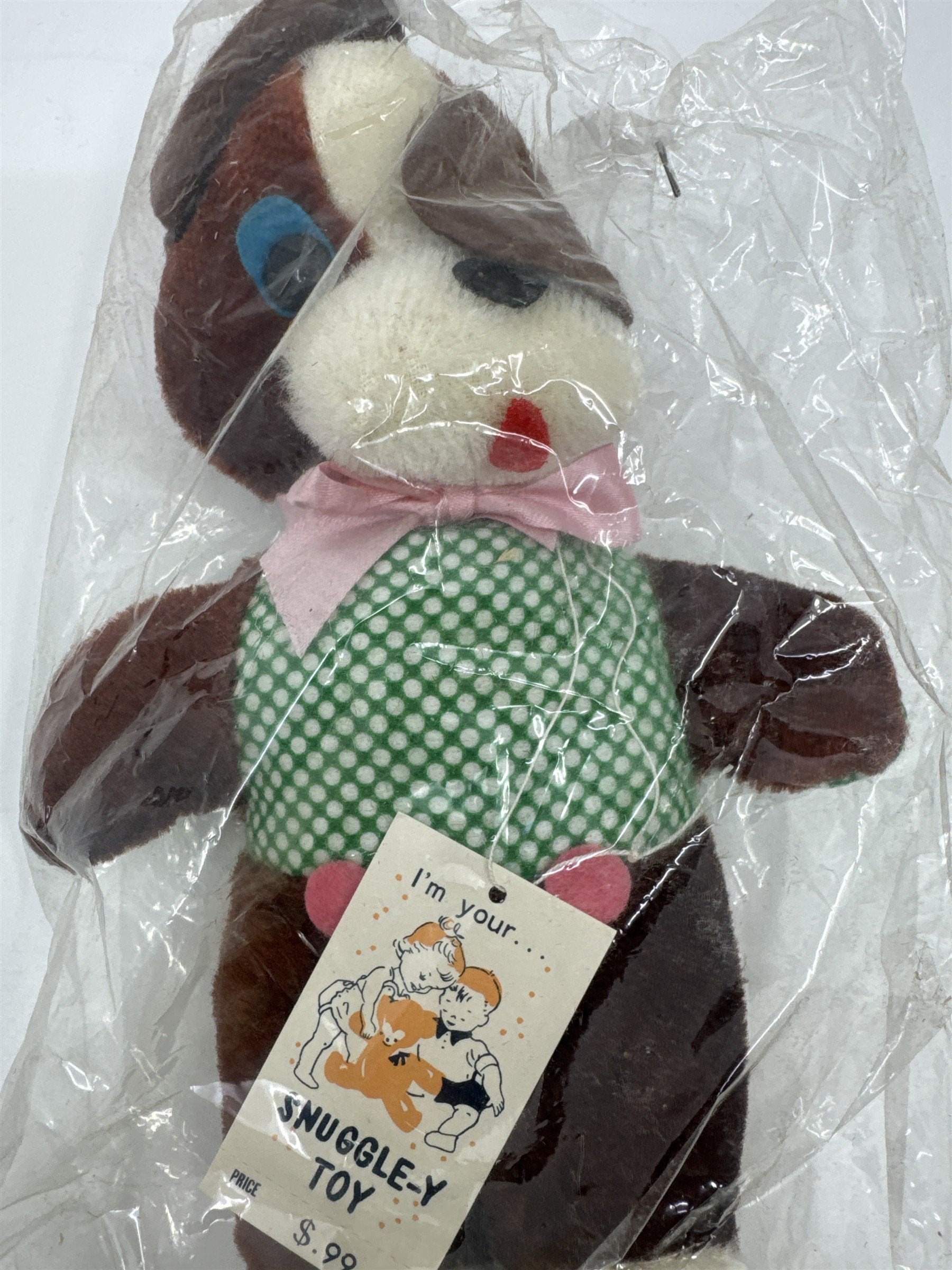 Vintage Brown and White Dog/Bear with Pink Bow I'm Your Snuggle-y Toy Japan