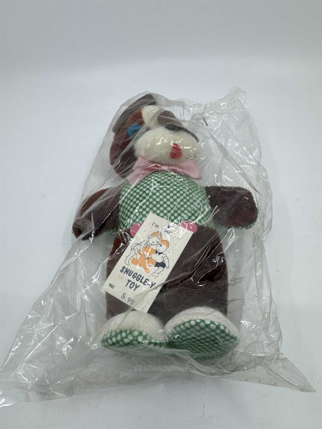 Vintage Brown and White Dog/Bear with Pink Bow I'm Your Snuggle-y Toy Japan