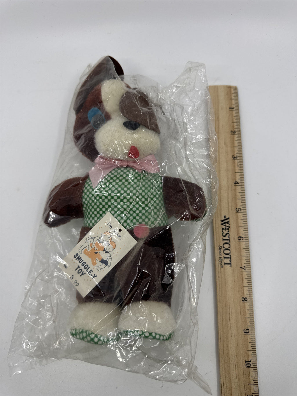 Vintage Brown and White Dog/Bear with Pink Bow I'm Your Snuggle-y Toy Japan