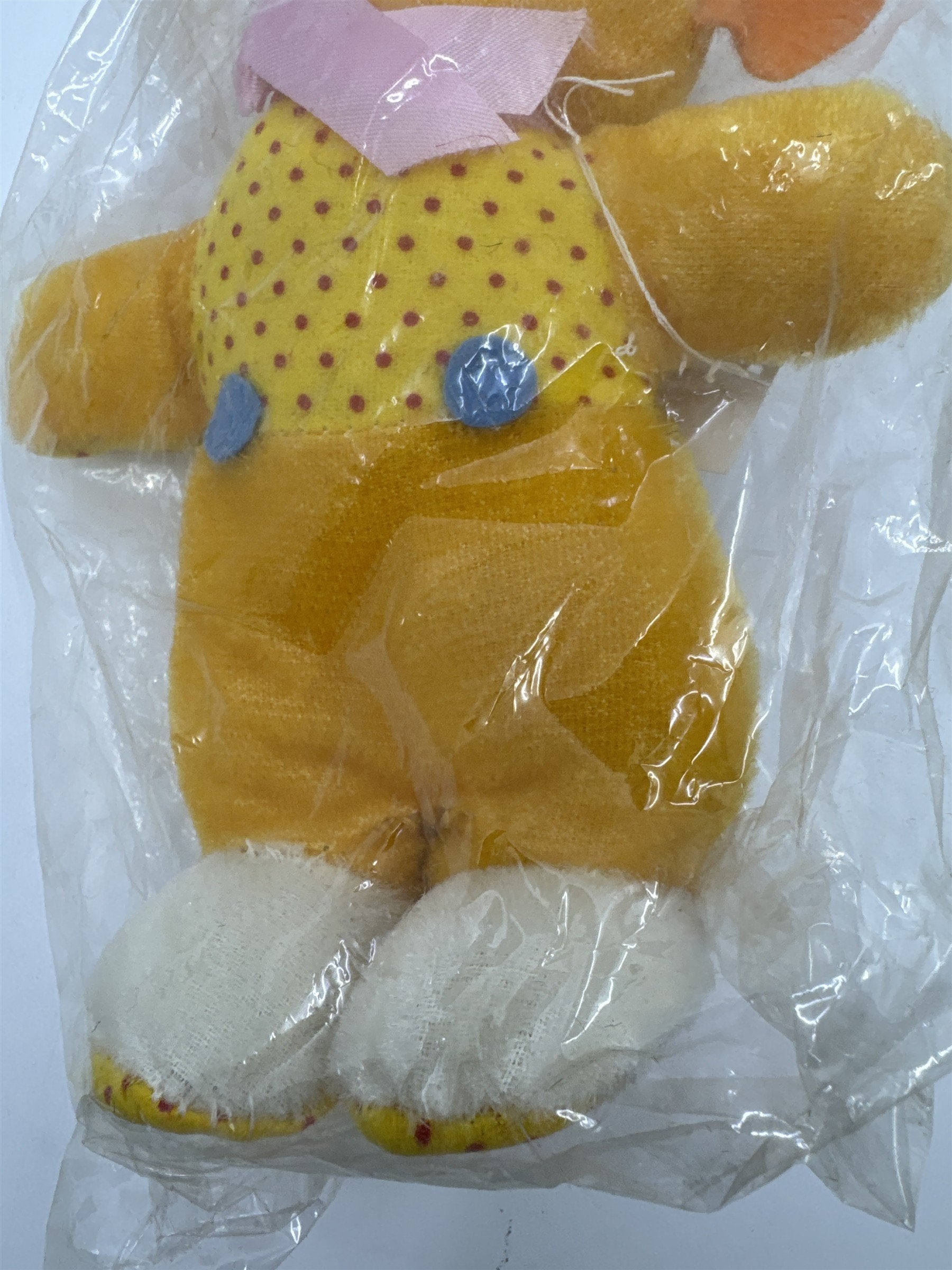 Vintage Yellow Dog/Bear Dotted Pattern and Pink Bow I'm Your Snuggle-y Toy Japan