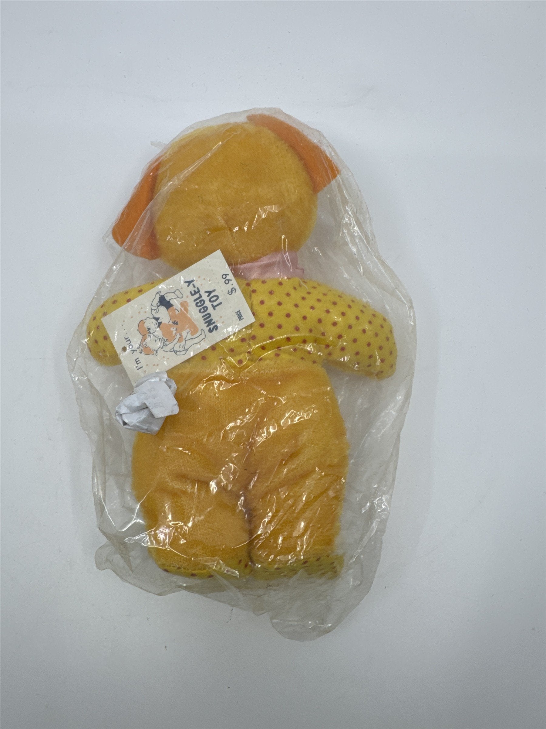 Vintage Yellow Dog/Bear Dotted Pattern and Pink Bow I'm Your Snuggle-y Toy Japan