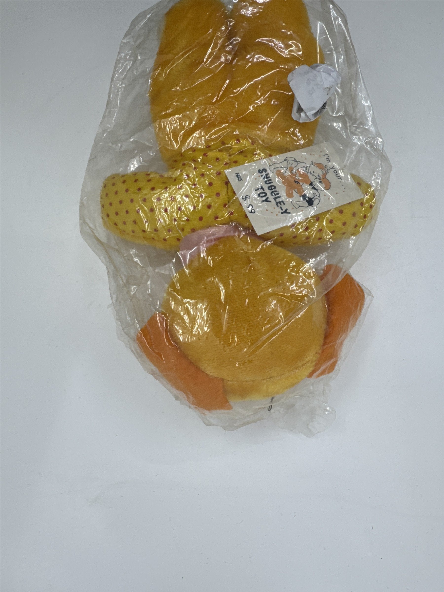 Vintage Yellow Dog/Bear Dotted Pattern and Pink Bow I'm Your Snuggle-y Toy Japan