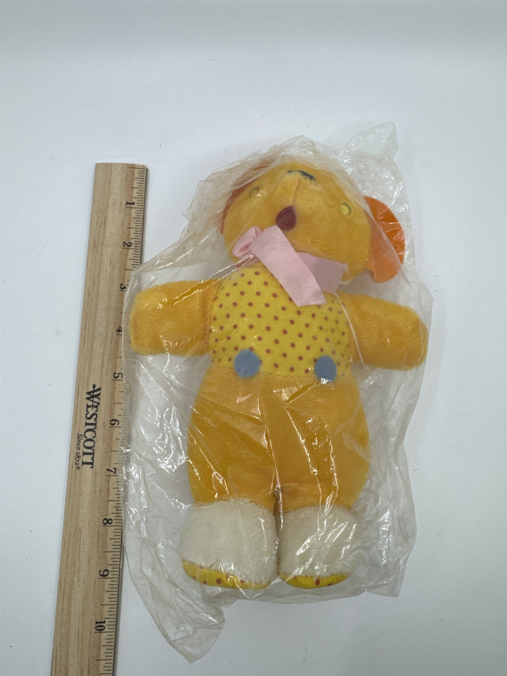 Vintage Yellow Dog/Bear Dotted Pattern and Pink Bow I'm Your Snuggle-y Toy Japan