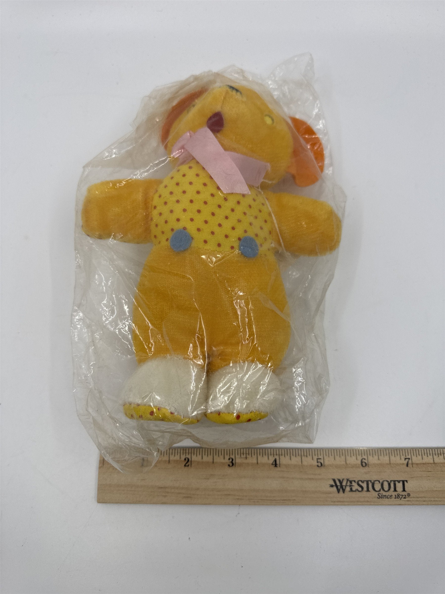 Vintage Yellow Dog/Bear Dotted Pattern and Pink Bow I'm Your Snuggle-y Toy Japan