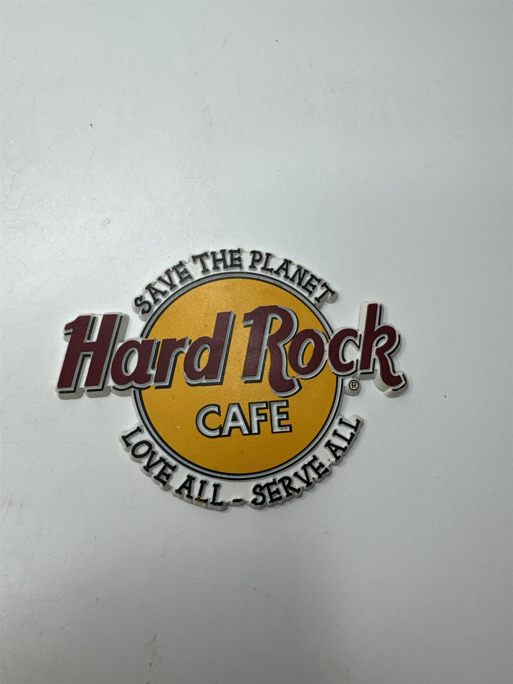 Vintage Hard Rock Cafe Rubber Magnet Save The Planet & Love All Serve All