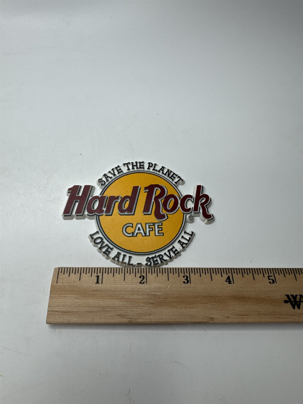Vintage Hard Rock Cafe Rubber Magnet Save The Planet & Love All Serve All