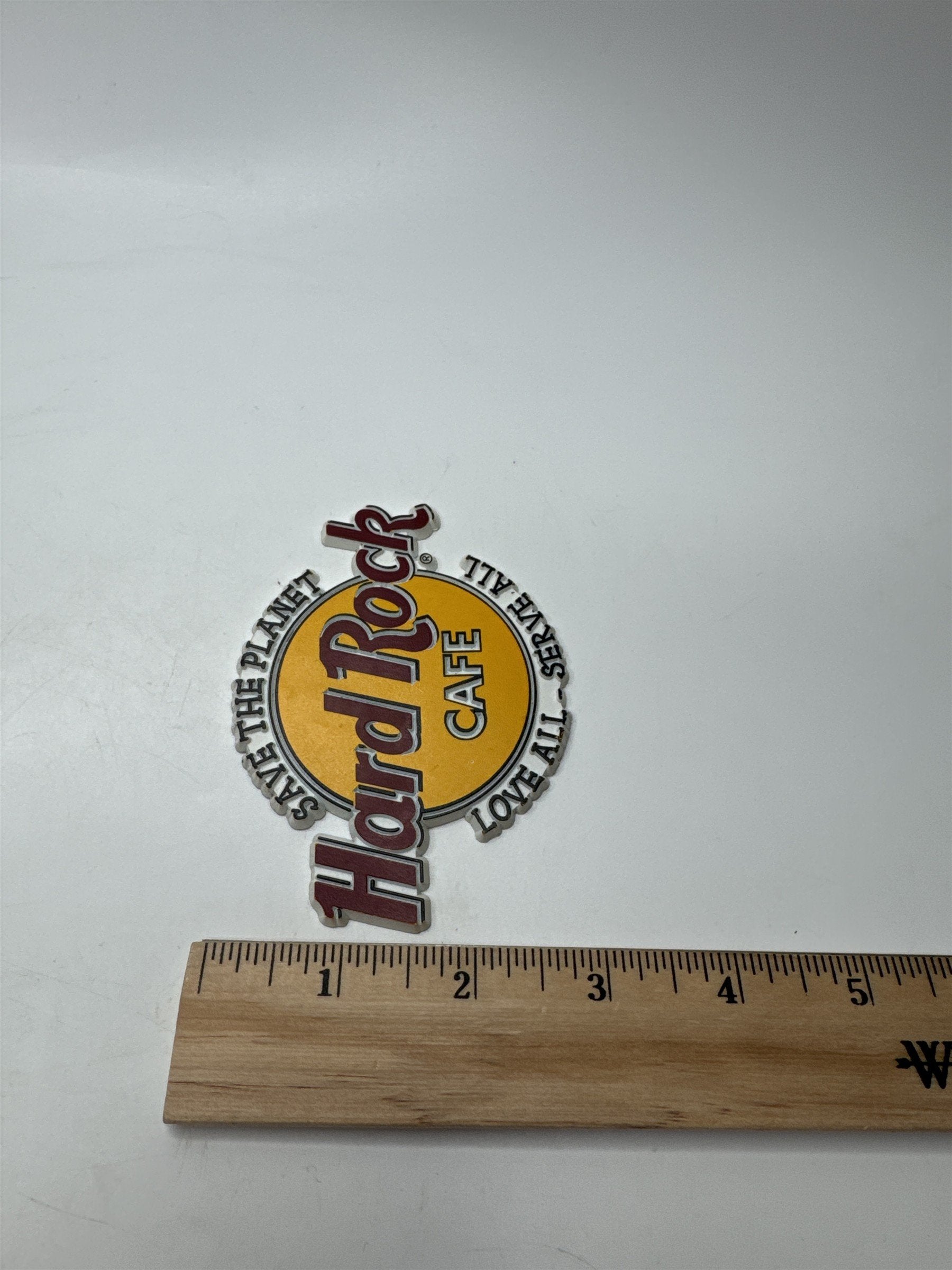 Vintage Hard Rock Cafe Rubber Magnet Save The Planet & Love All Serve All