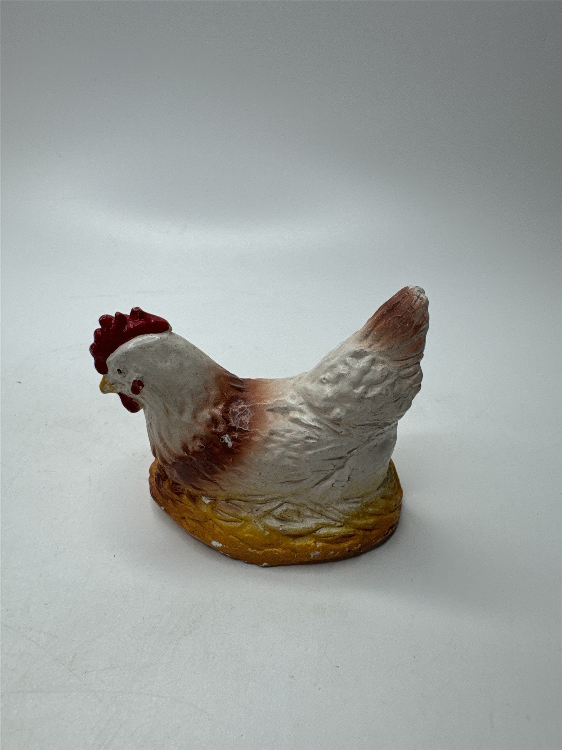 Antique 1920s Chalkware Nesting Chicken on Eggs Hen Vintage Unmarked Farm Decor