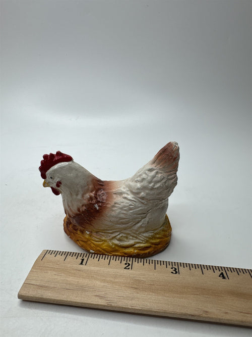 Antique 1920s Chalkware Nesting Chicken on Eggs Hen Vintage Unmarked Farm Decor