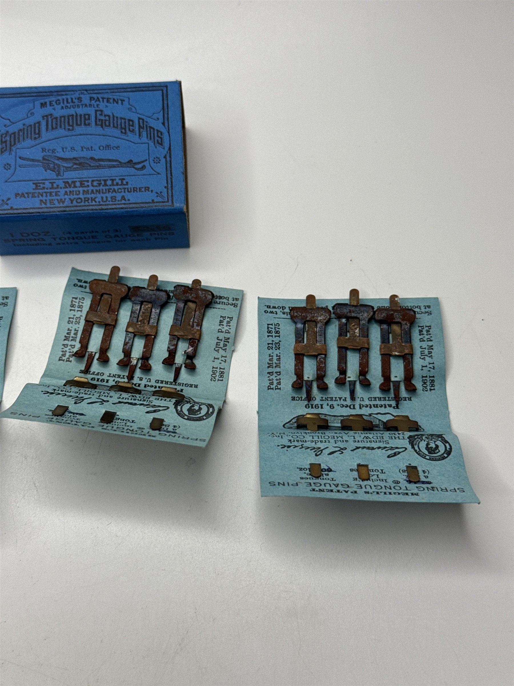 Megill's Patent Letterpress ADJUSTABLE GAUGE PINS Spring New Old Stock