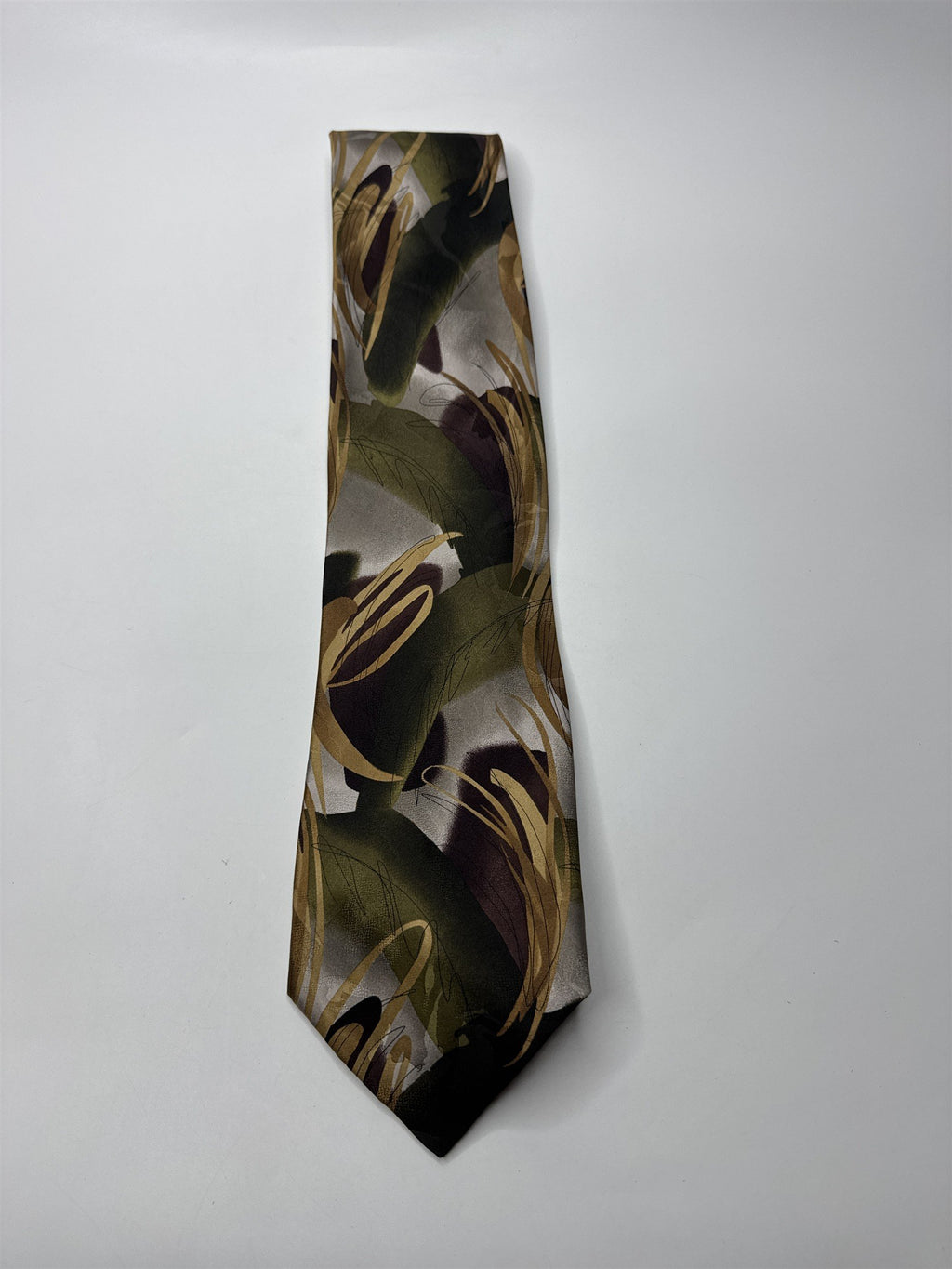 J. Garcia Green Tree Collection Thirty 100% Silk Tie Abstract Green/Brown/Gold