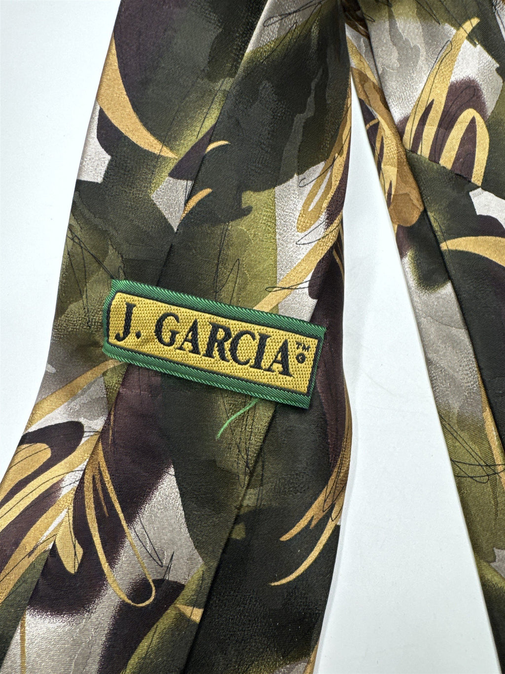 J. Garcia Green Tree Collection Thirty 100% Silk Tie Abstract Green/Brown/Gold
