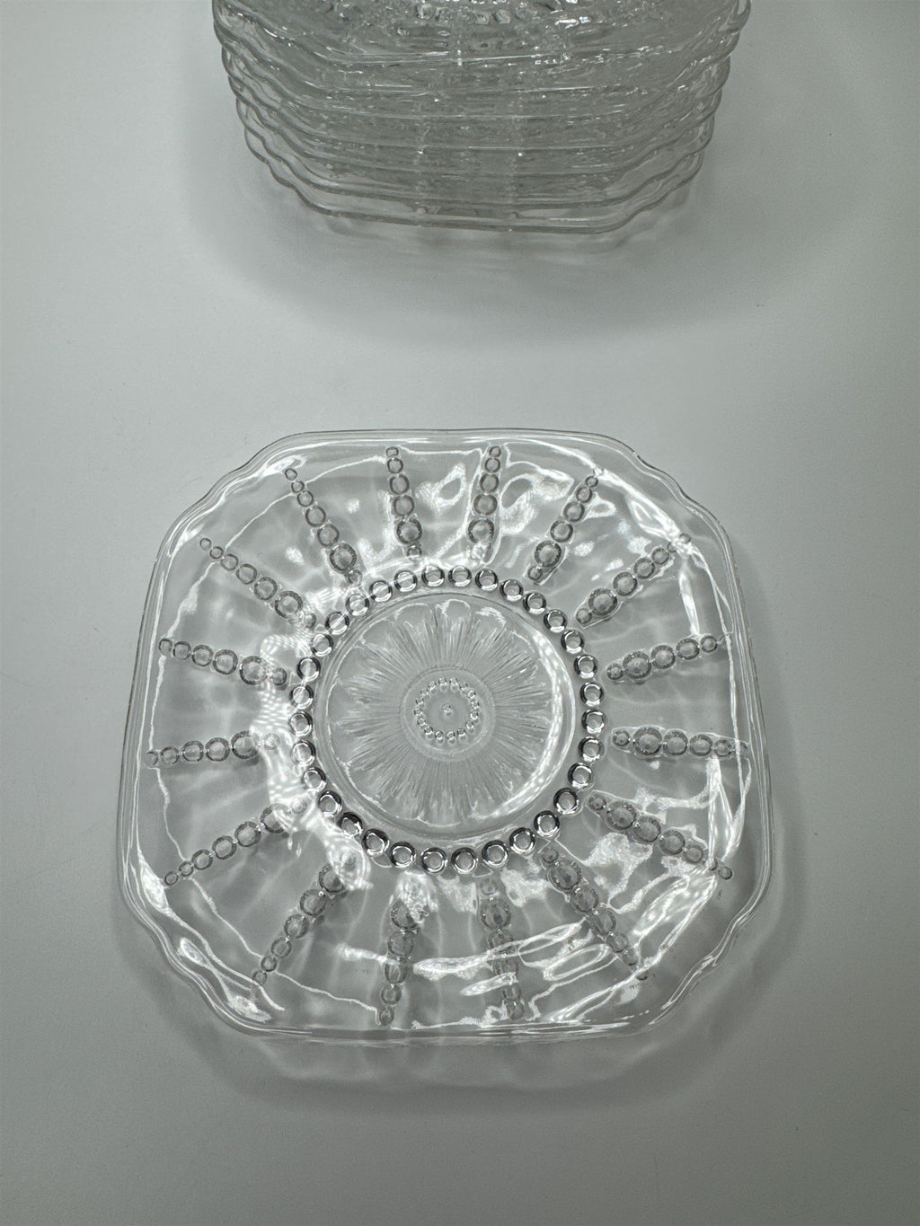 Vintage Federal Clear Glass Columbia 6" Square Dessert/Salad Plate Set of 8