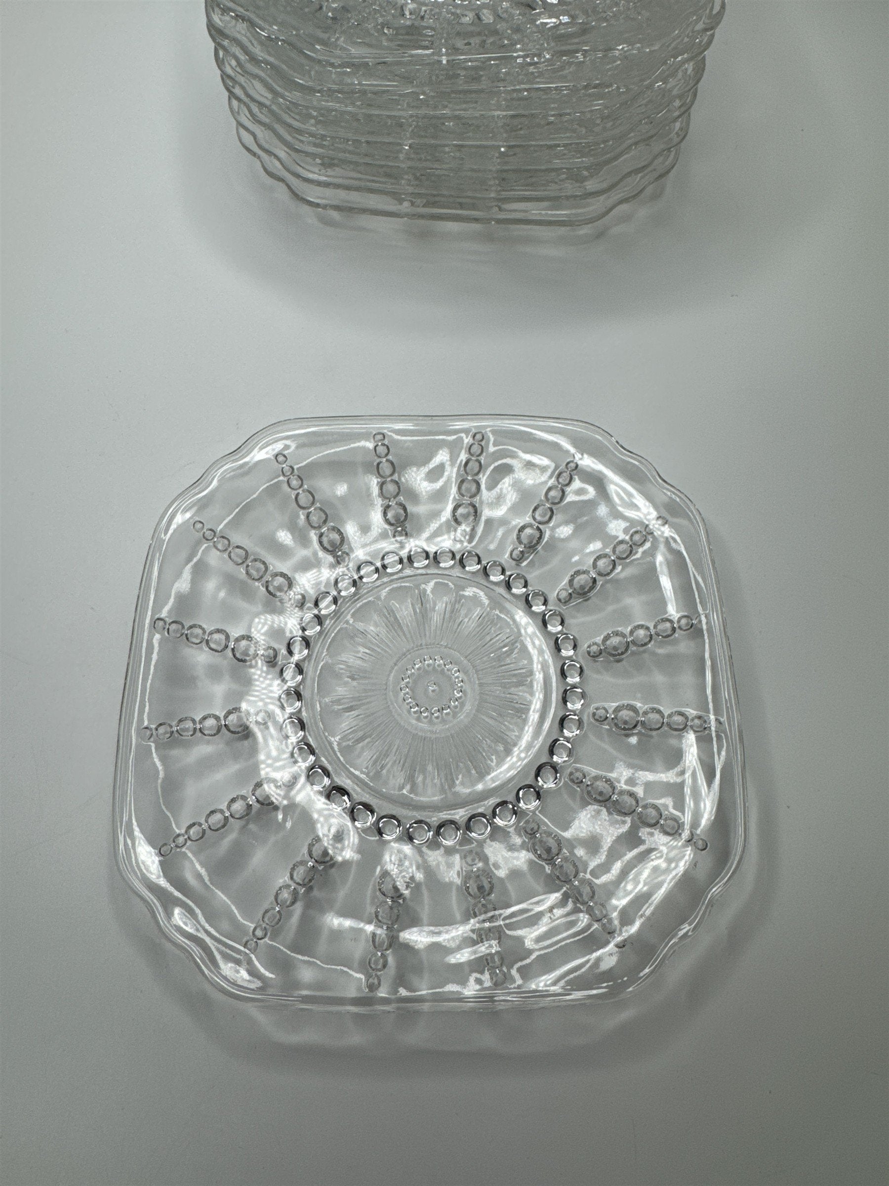 Vintage Federal Clear Glass Columbia 6" Square Dessert/Salad Plate Set of 8